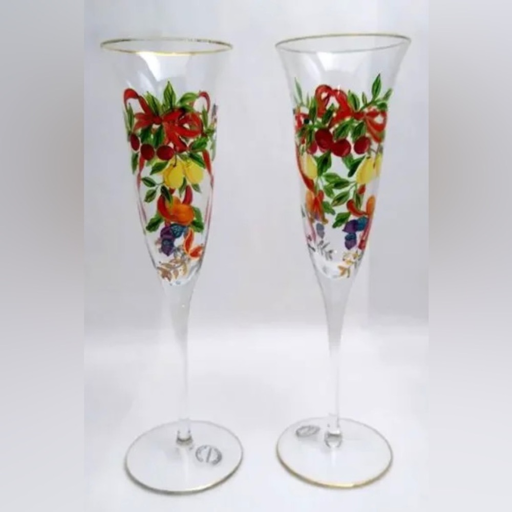 Royal Danube Hand Painted Made In Romania Champagne Flutes Set Of 2‎